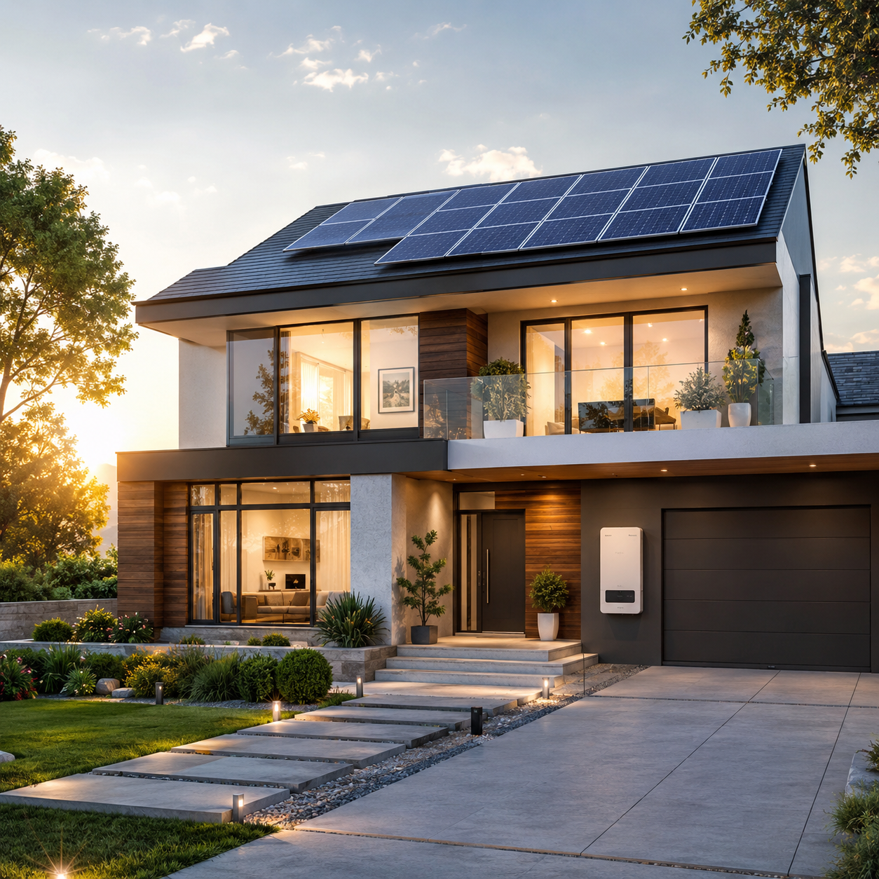Maison moderne avec panneaux solaires